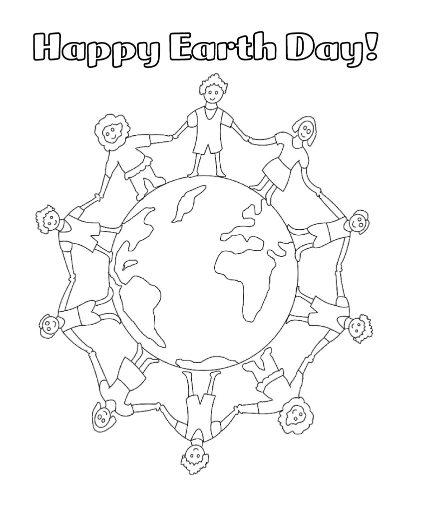 Online coloring book: Children holding hands and the earth coloring page